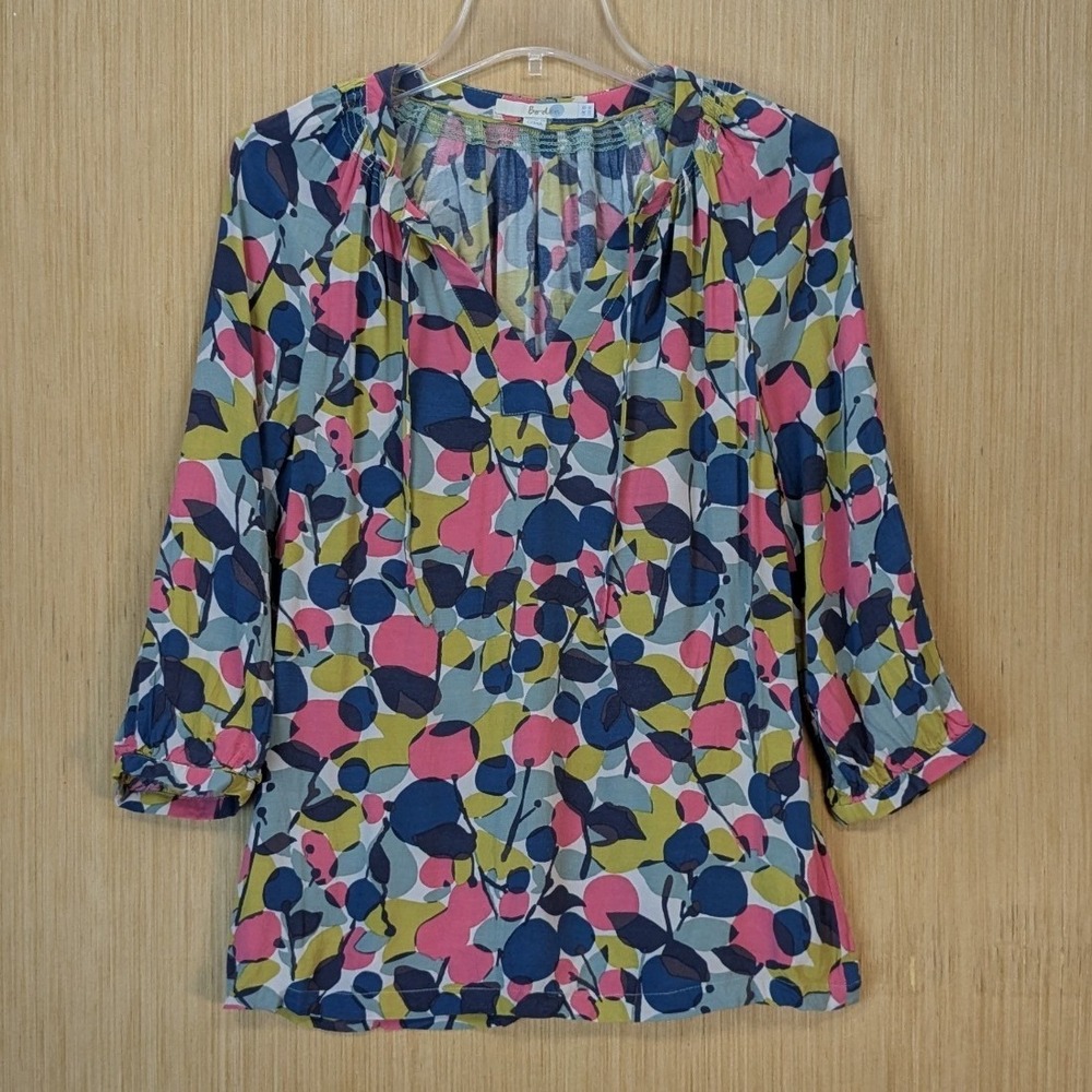 Boden Blouse Womens 6 3/4 Tunic Abstract Floral Print Colorful Boho Flowy Resort